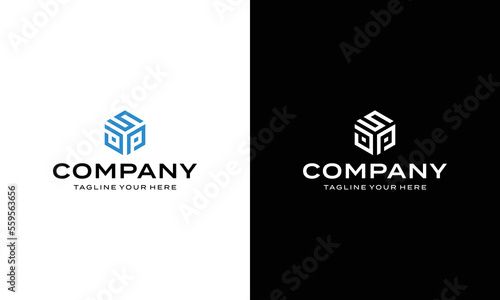 hexagonal logo vector. text logotype dps letter logo on a black and white background. photo