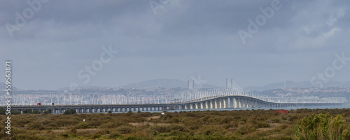 Panoramic view of the Vasco da Gama bridge in Lisbon, Portugal