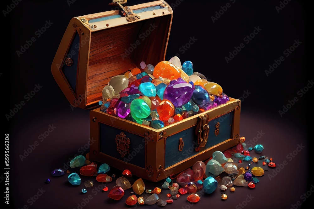 An overflowing treasure chest filled with gems antiquelooking
