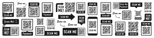 QR code set. Scan Me. Scan qr code icon. Template scan me Qr code for smartphone. Payment , QR code for mobile app, payment and phone. Vector illustration. photo