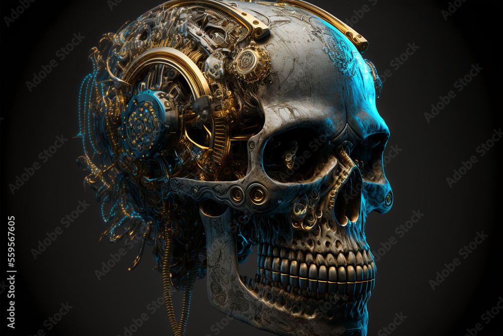 Cyborg human skull, generated ai Cyborg human skull, generated ai