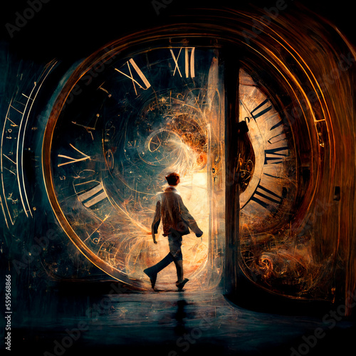 Time travel. Jump into the time portal in hours. High quality illustration