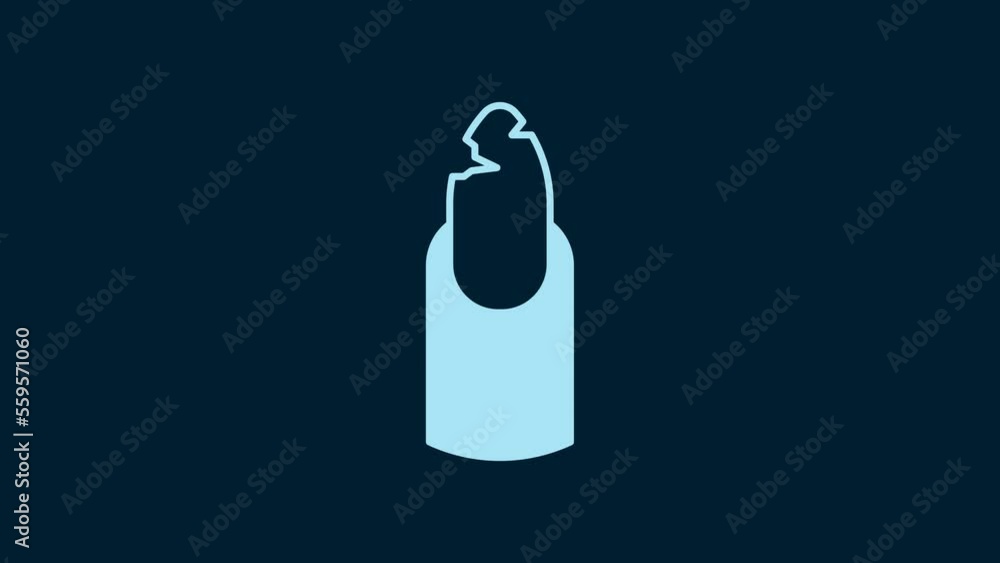 White Broken nail icon isolated on blue background. Cracked fingernail. 4K Video motion graphic animation White Broken nail icon isolated on blue background. Cracked fingernail. 4K Video motion graphic animation