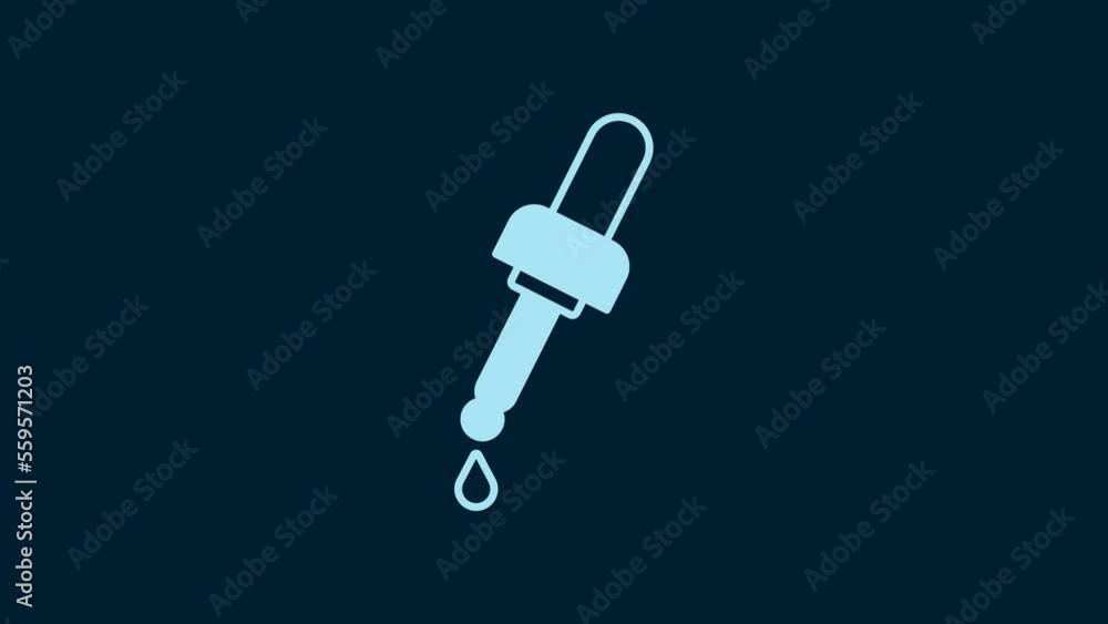 White Pipette with oil icon isolated on blue background. Organic aromatherapy essence. Skin care serum glass drop package. 4K Video motion graphic animation White Pipette with oil icon isolated on blue background. Organic aromatherapy essence. Skin care serum glass drop package. 4K Video motion graphic animation