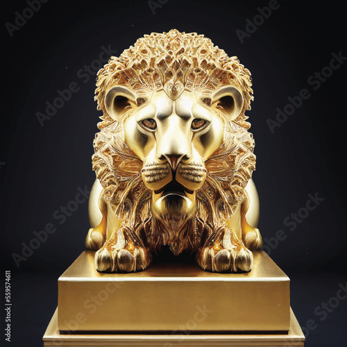 creative golden lion king sculpture on pop art style with soft mane and black background