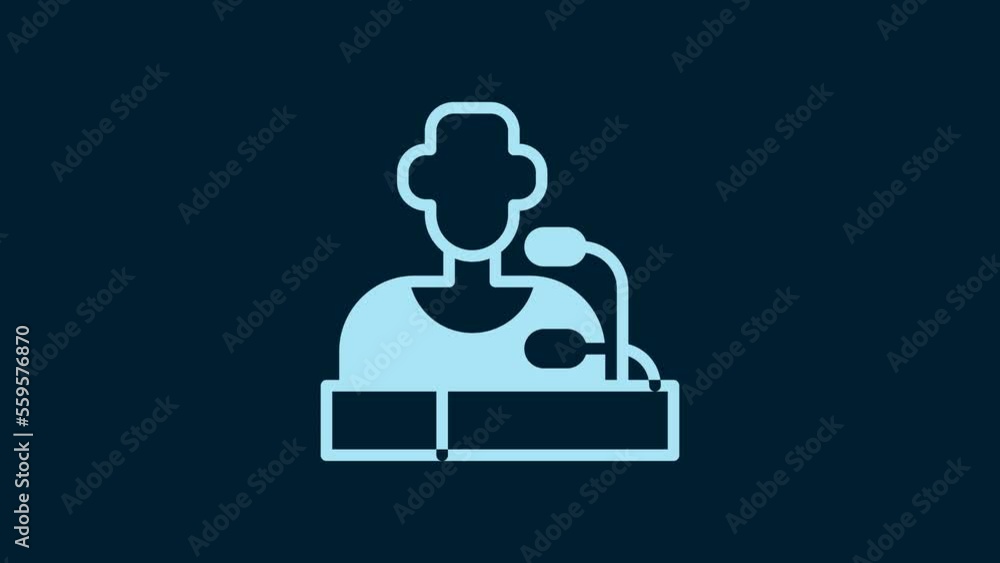 White Football player press conference icon isolated on blue background. 4K Video motion graphic animation White Football player press conference icon isolated on blue background. 4K Video motion graphic animation