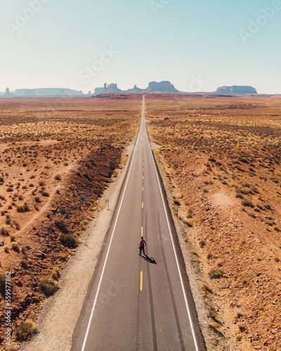 Aerial view of young man in the desert