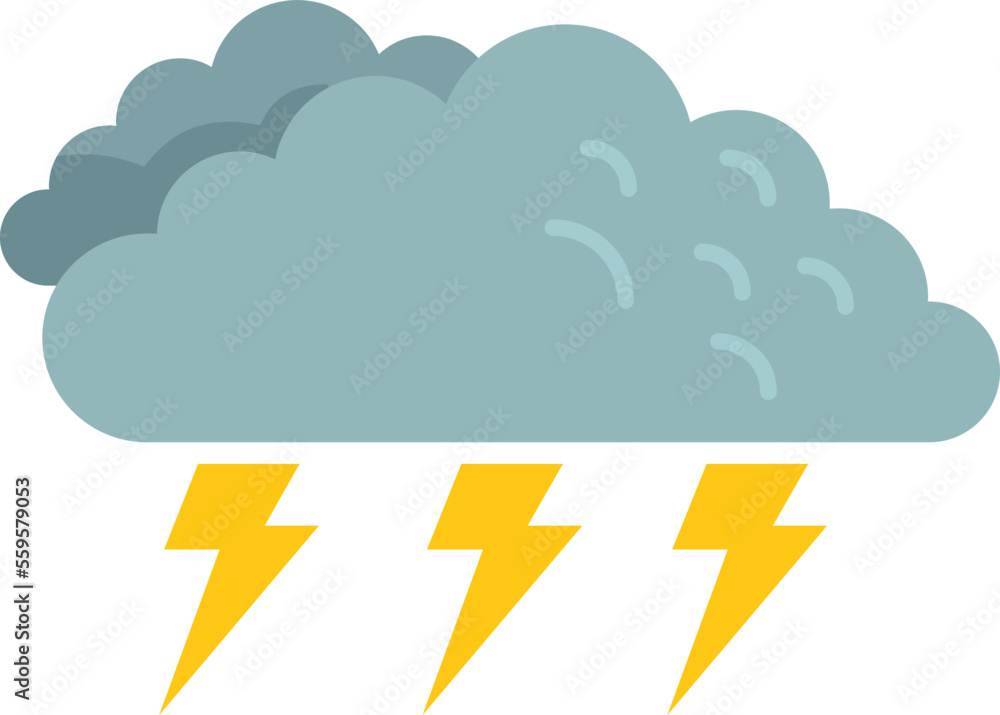 Thunder storm icon flat vector. Cloudy weather. Rain forecast isolated Thunder storm icon flat vector. Cloudy weather. Rain forecast isolated
