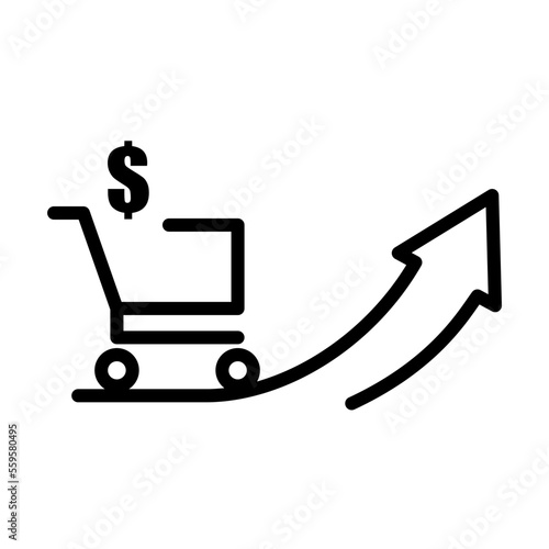 Icono de inflación. Aumento del precio. Carro de compras y flecha de crecimiento. Ilustración vectorial