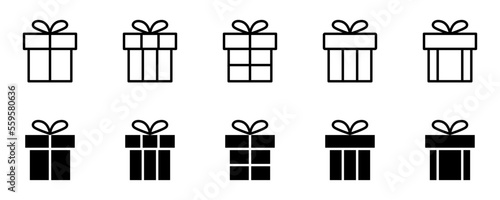 Conjunto de iconos de caja de regalo. Obsequio y sorpresa. Concepto de celebración de cumpleaños, aniversario, navidad. Ilustración vectorial