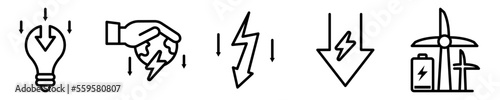 Conjunto de iconos de crisis energética. Suministros de recursos energéticos. Incrementos de los precios de las distintas energías. Ilustración vectorial