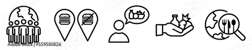 Conjunto de iconos de seguridad alimentaria. Disponibilidad de alimentos. Ilustración vectorial
