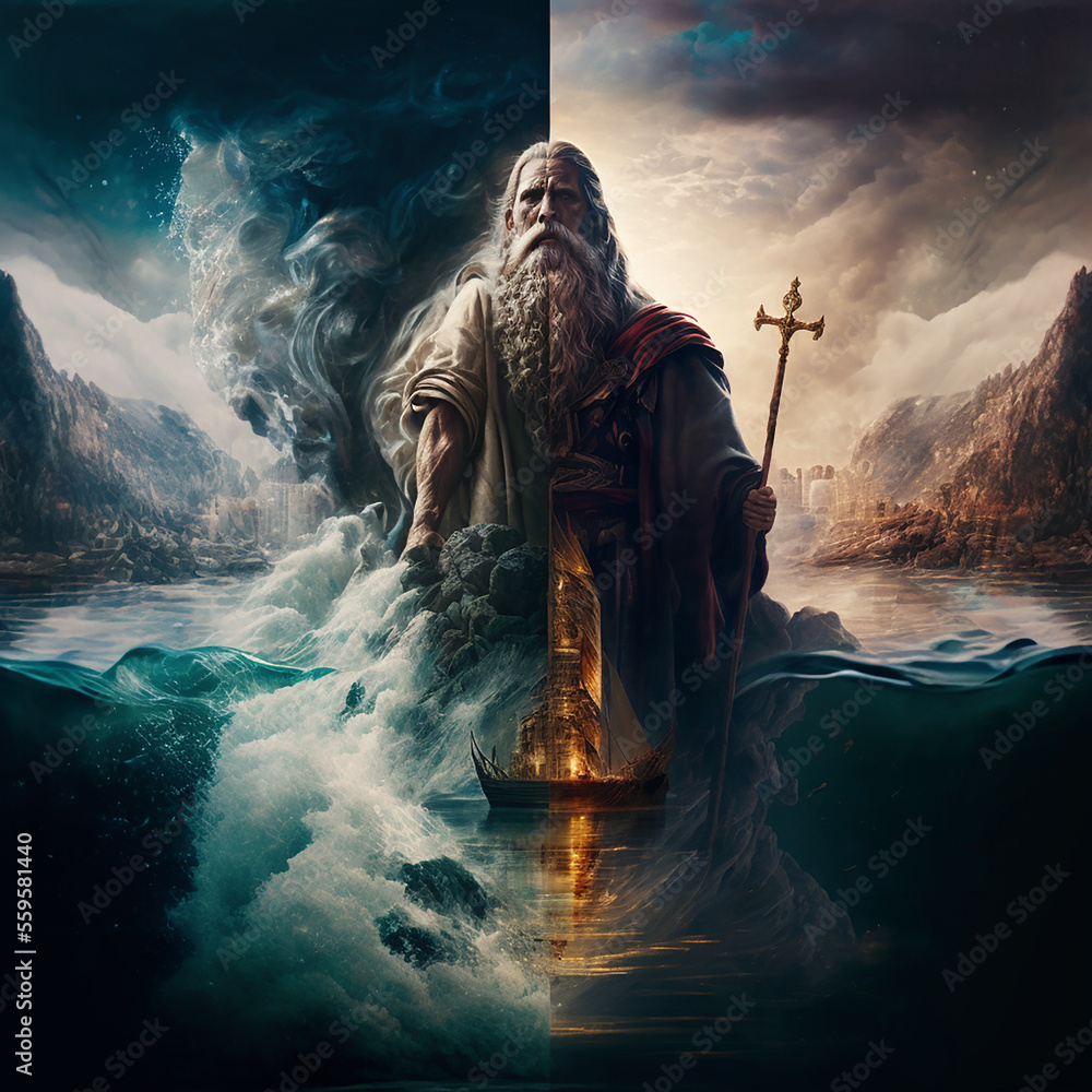 The prophet Moses divides the sea in two Dazzling and magnificent The prophet Moses divides the sea in two Dazzling and magnificent