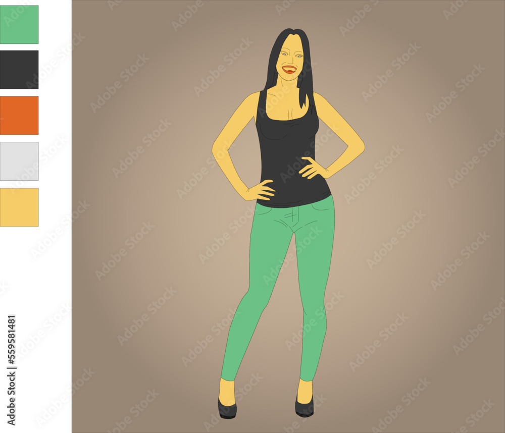 Women Cartoon Character in Green Jeans Women Cartoon Character in Green Jeans