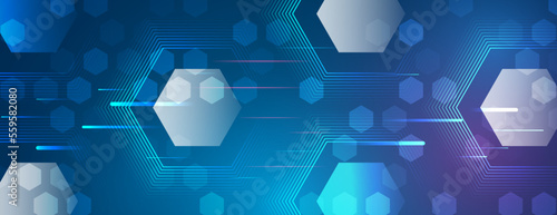 Molecule structure abstract background. Modern technical background. Geometric background with hexagonal and high-tech elements for presentation or banner. Medical, technology, or science design.