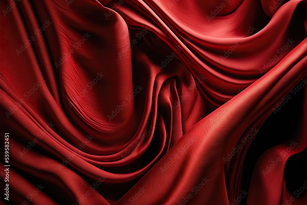 Obraz premium Dark red wrinkled fabric background. Created with Generative AI.