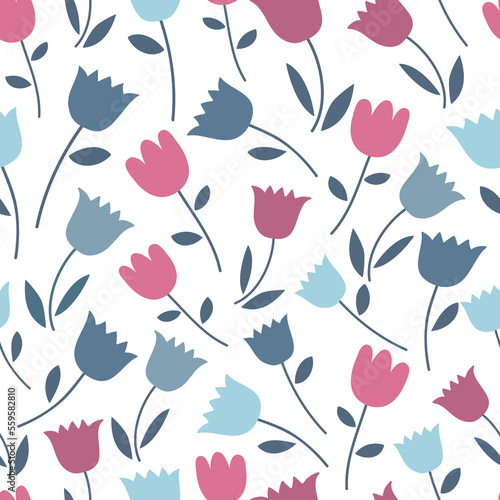 Seamless spring flowers pattern. Floral texture on white background. Vector illustration. It can be used for wallpapers  wrapping  cards  patterns for clothes and other.