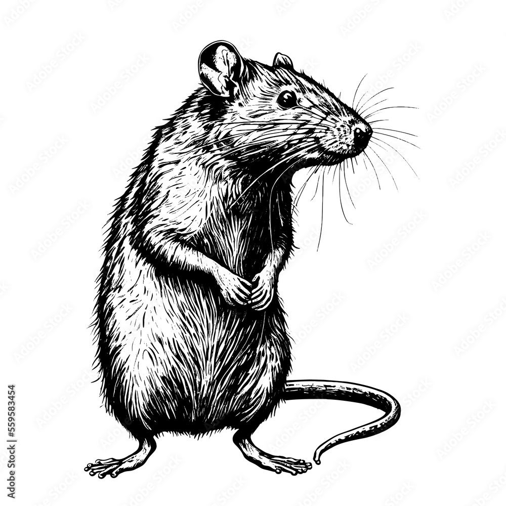 Rat hand drawn sketch, vector illustration - obrazy, fototapety, plakaty 