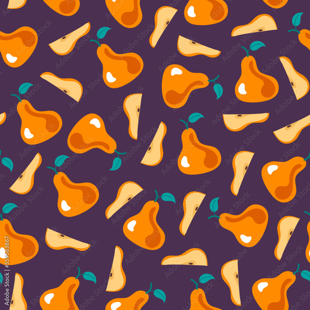 Pear fruit food meal salad summer seamless print pattern background graphic design illustration