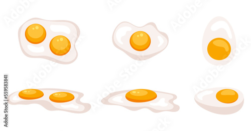 Morning breakfast scrambled egg omelette top view concept. Vector graphic design illustration