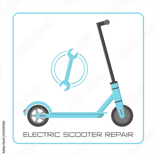 Electric scooter repair service. Vector logo in flat modern style.