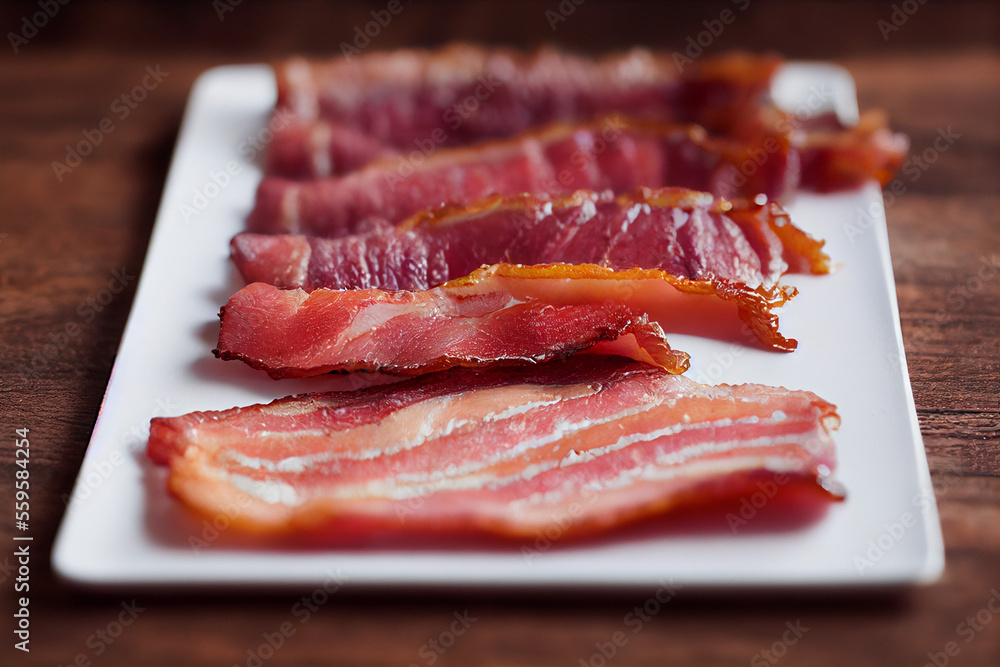 delicious glazed aromatic fragrant bacon lies on the table, generative AI