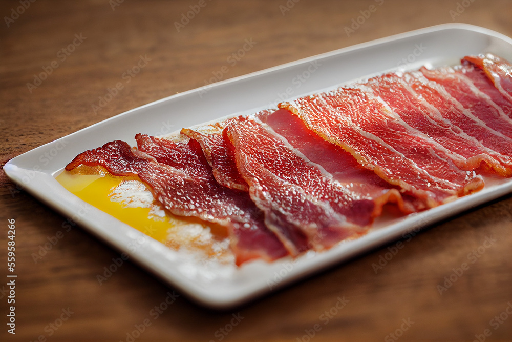 delicious glazed aromatic fragrant bacon lies on the table, generative AI