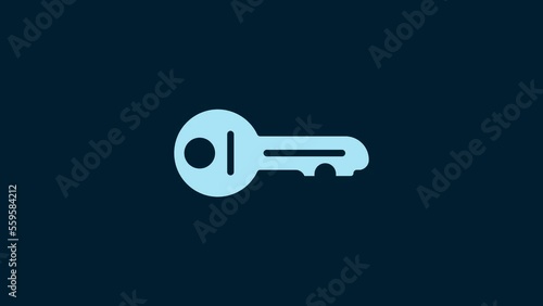 White Old key icon isolated on blue background. 4K Video motion graphic animation