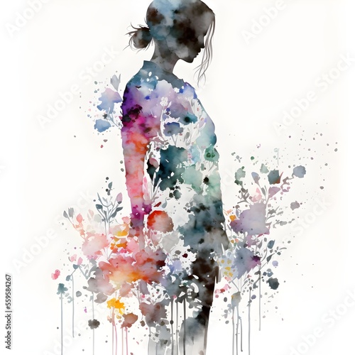 Watercolor woman silhouette AI