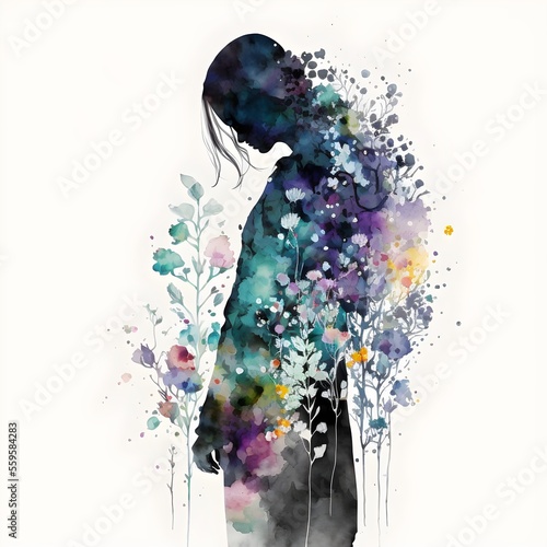 Watercolor woman silhouette AI