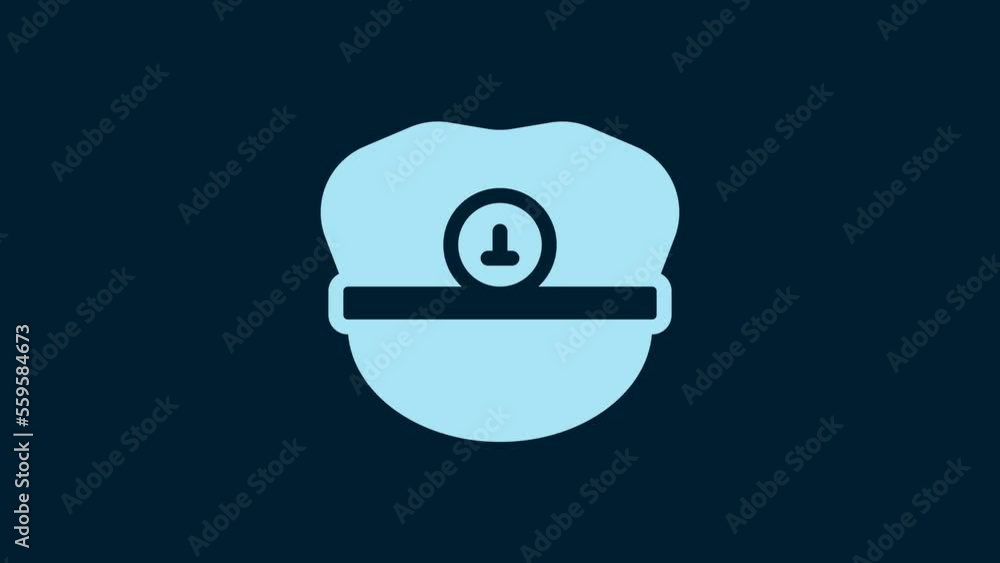 White Captain hat icon isolated on blue background. 4K Video motion graphic animation White Captain hat icon isolated on blue background. 4K Video motion graphic animation