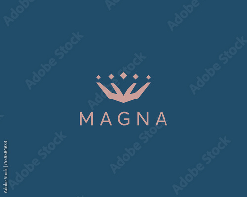 Abstract flower logo. Hands in the form of a crown icon. Power luxury sign. Beauty salon massage emblem. Vector illustration.