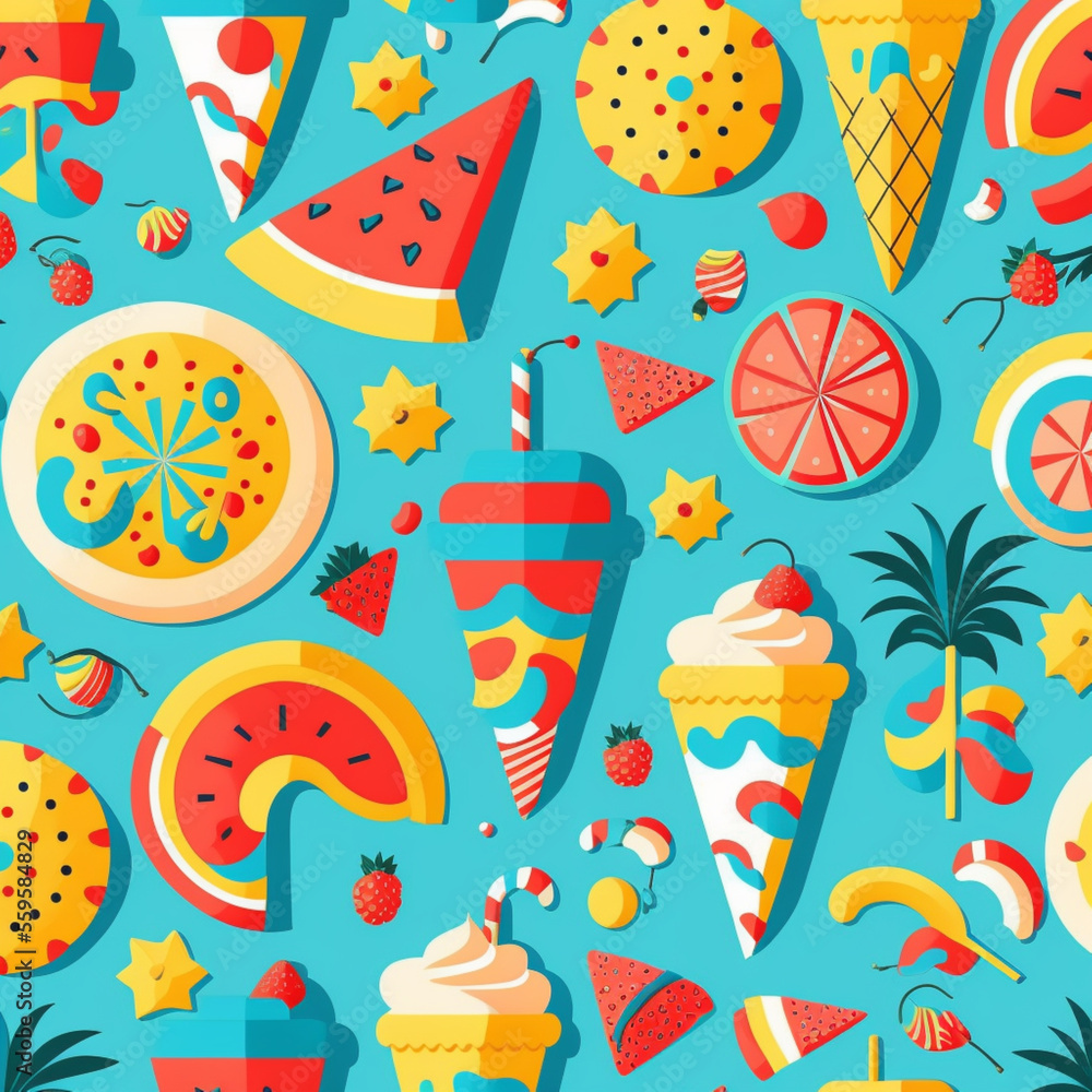 Fototapeta premium Pattern with Food and Light Blue Background