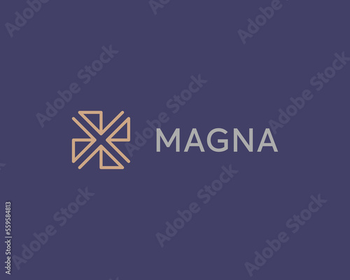 Abstract flower logo. Minimalist vortex windmill sign. Creative fan spin energy icon. Vector illustration.