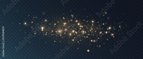 Golden glitter.Light effect.Glittering particles background. Gold dust on a transparent background.