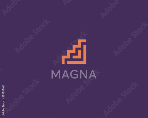 Abstract geometric stairs logo. Premium real estate finance sign. Minimalist steps level construction symbol. Vector illustration.
