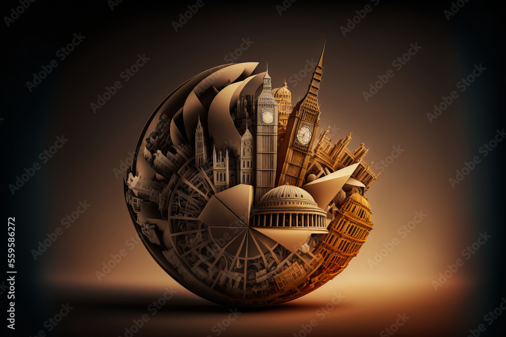 Structural orb showing important monuments of London. Architectural