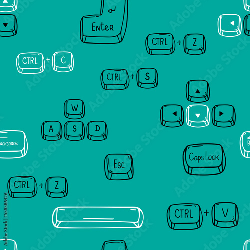 Computer keyboard background seamless. Abstract vector pattern texture seamless. White Illustration buttons keyboard photo