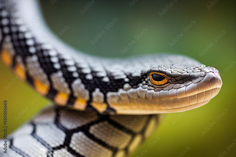 Fototapeta premium dangerous poisonous snake writhes in the jungle, generative AI