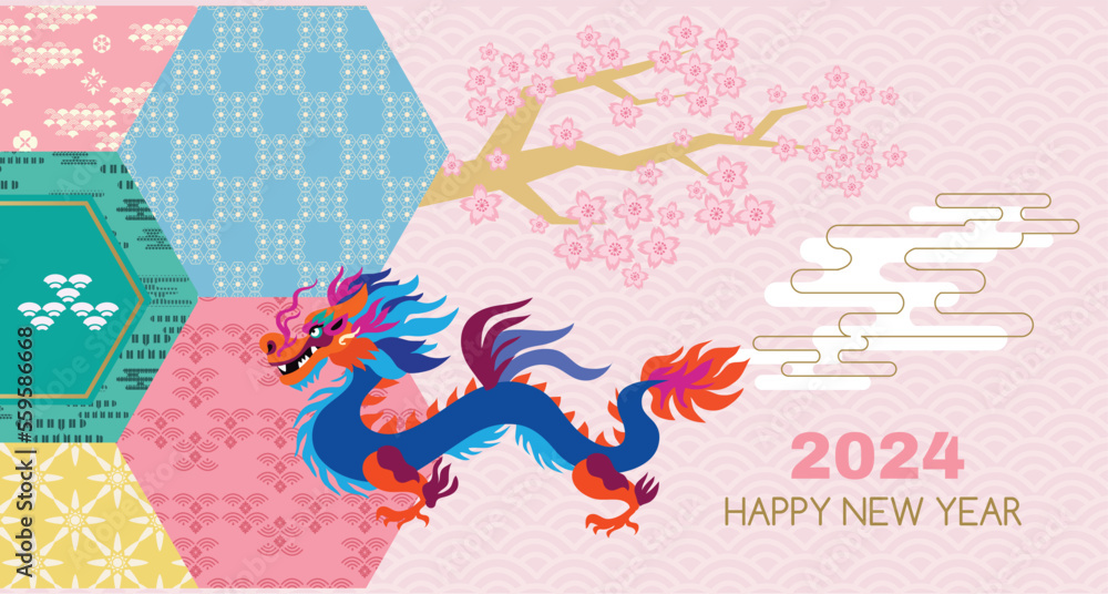 Happy Chinese New Year 2024, Zodiac sign, year of the Green Wooden