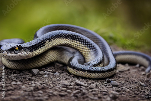 dangerous poisonous snake writhes on the ground, generative AI photo