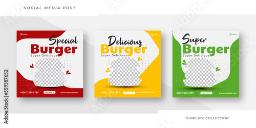 Special Burger modern Fast food business promotion web banner template design. Restaurant healthy burger online sale social media marketing cover or flyer for social media template