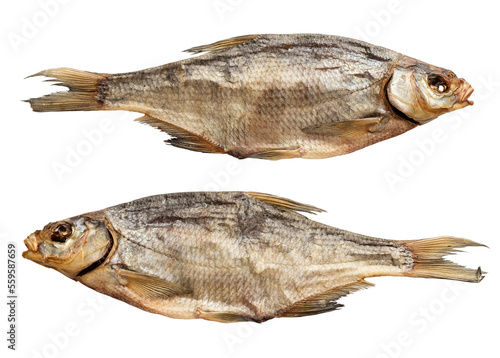 Two dried fish Bream. Isolated object on a transparent background. Elements for design and layout