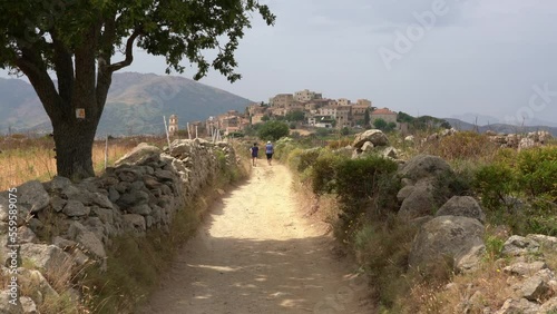The beautiful village of Sant'Antonino on a summer morning, in Corse, France.	
