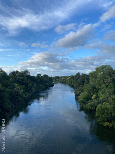 Vertical View of Waikato River in Hamilton, Waikato, New Zealand photo