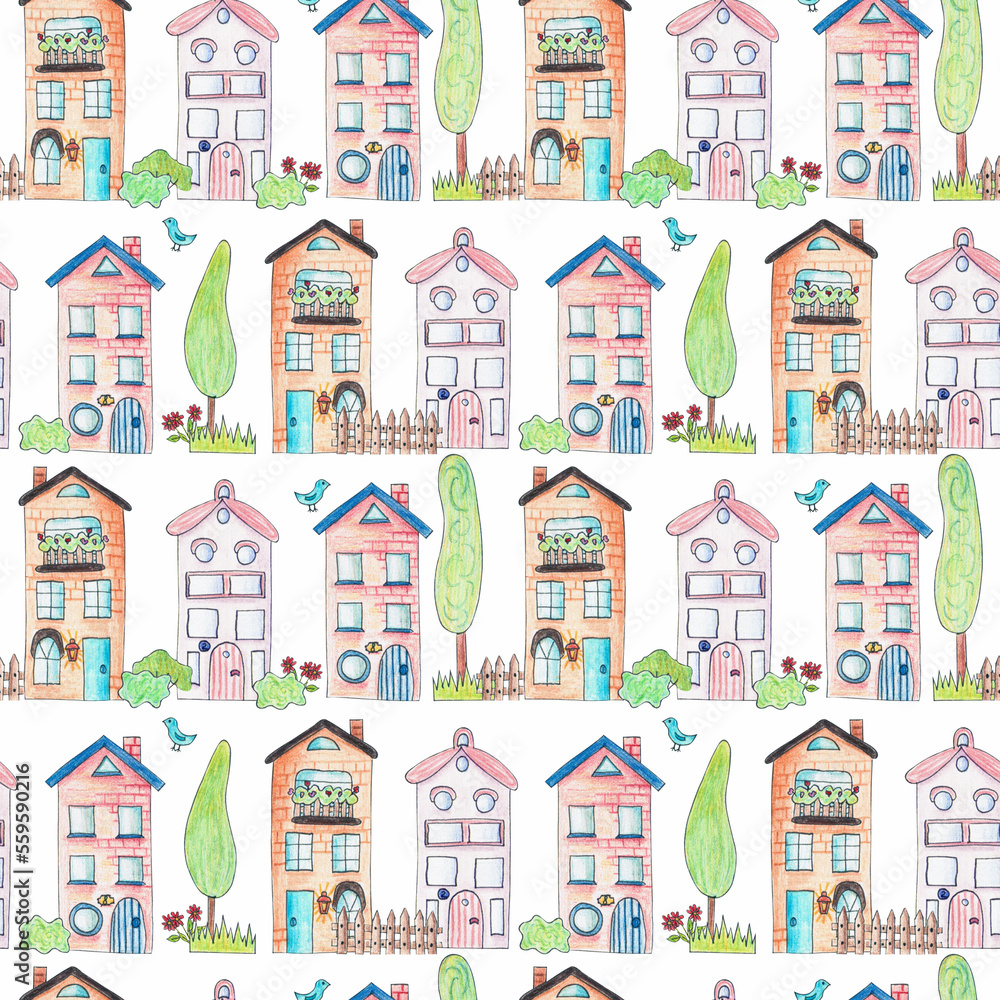 seamless pattern with houses 