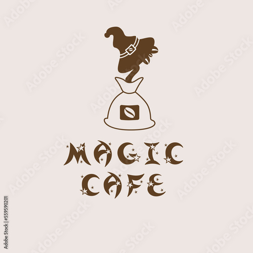 Logo for a cafe with the image of a magic coffee tree in a hat © Olha Dolzhykova
