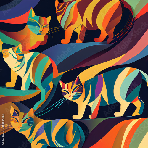 Psychedelic Abstract Minimal Cats