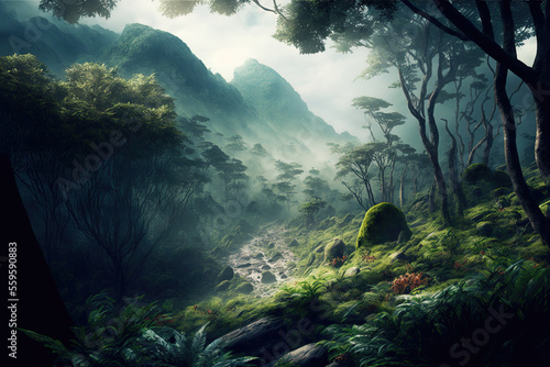 Fantasy forest landscape. AI © MiaStendal
