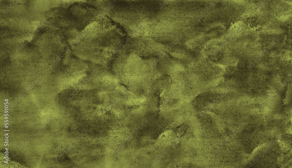 Brown green abstract watercolor. Olive color. Art background for design. Grunge, dirty, rough, old, dusty, distressed.